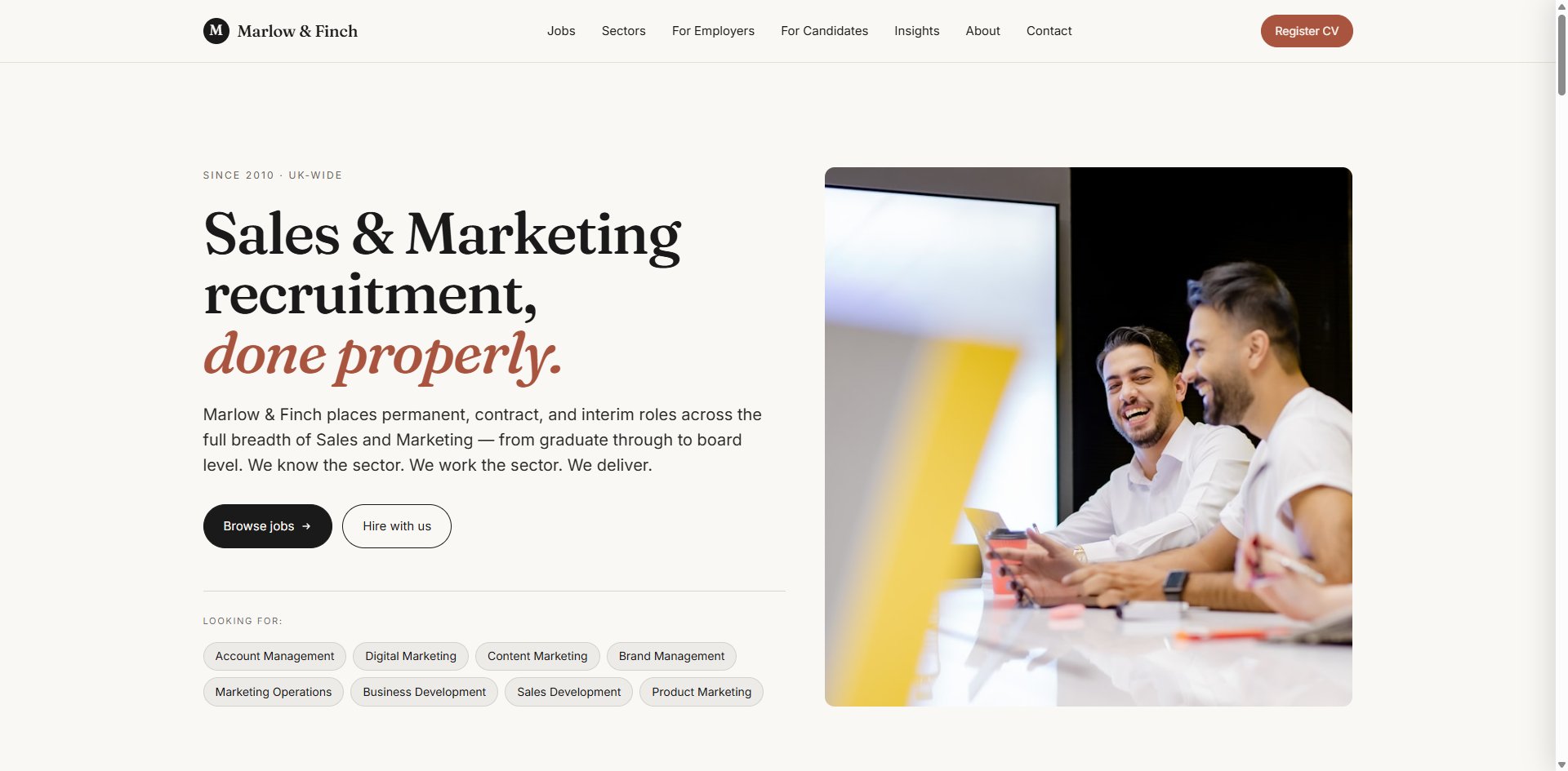 Marlow & Finch template homepage